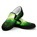 Green Sparkle Galaxy Print Black Slip On Shoes