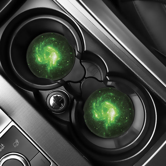 Green Sparkle Galaxy Print Car Coasters