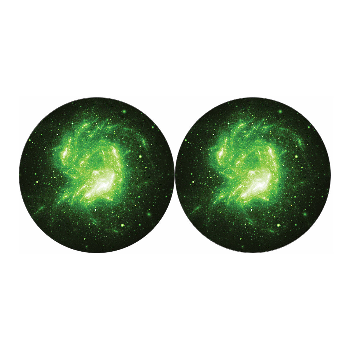 Green Sparkle Galaxy Print Car Coasters