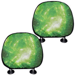 Green Sparkle Galaxy Print Car Headrest Covers