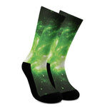 Green Sparkle Galaxy Print Crew Socks