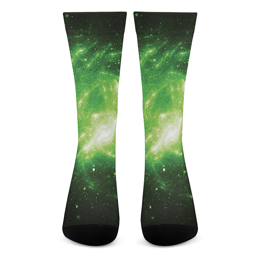 Green Sparkle Galaxy Print Crew Socks