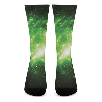 Green Sparkle Galaxy Print Crew Socks