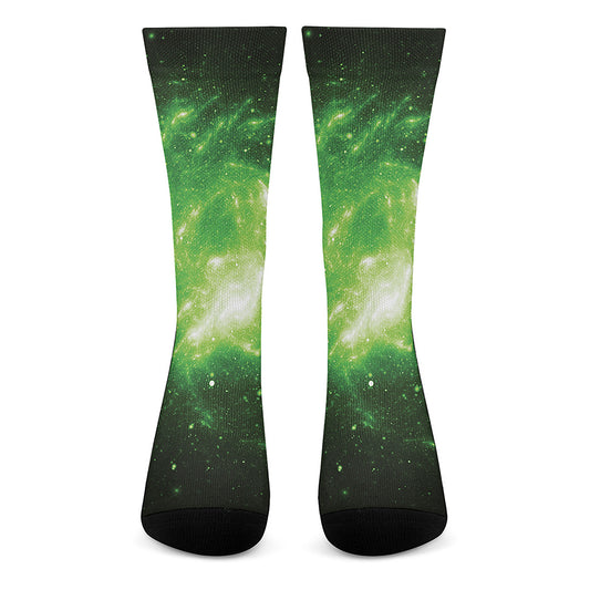 Green Sparkle Galaxy Print Crew Socks