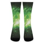 Green Sparkle Galaxy Print Crew Socks