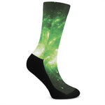 Green Sparkle Galaxy Print Crew Socks