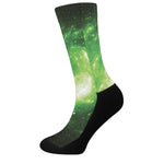 Green Sparkle Galaxy Print Crew Socks