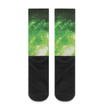Green Sparkle Galaxy Print Crew Socks