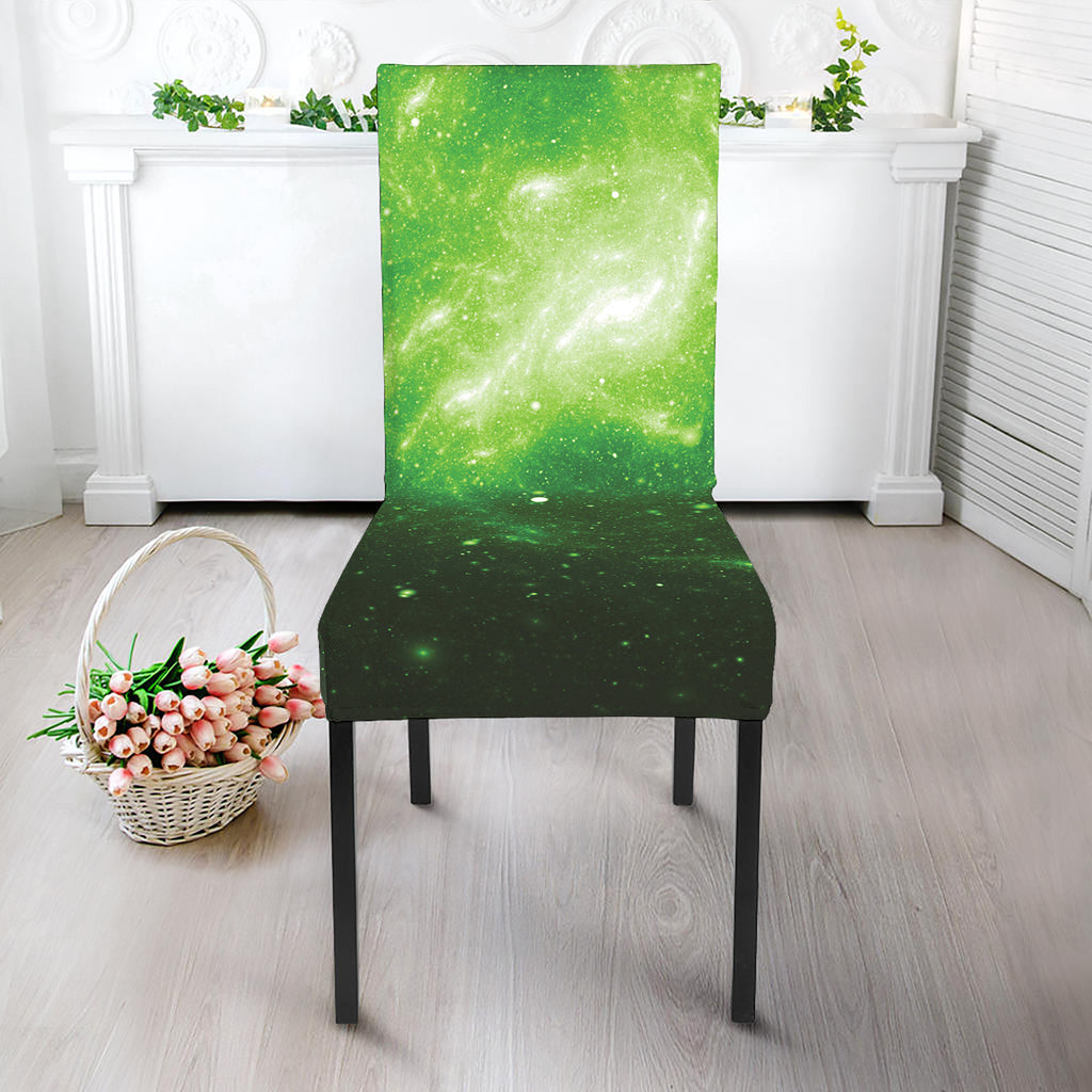 Green Sparkle Galaxy Print Dining Chair Slipcover