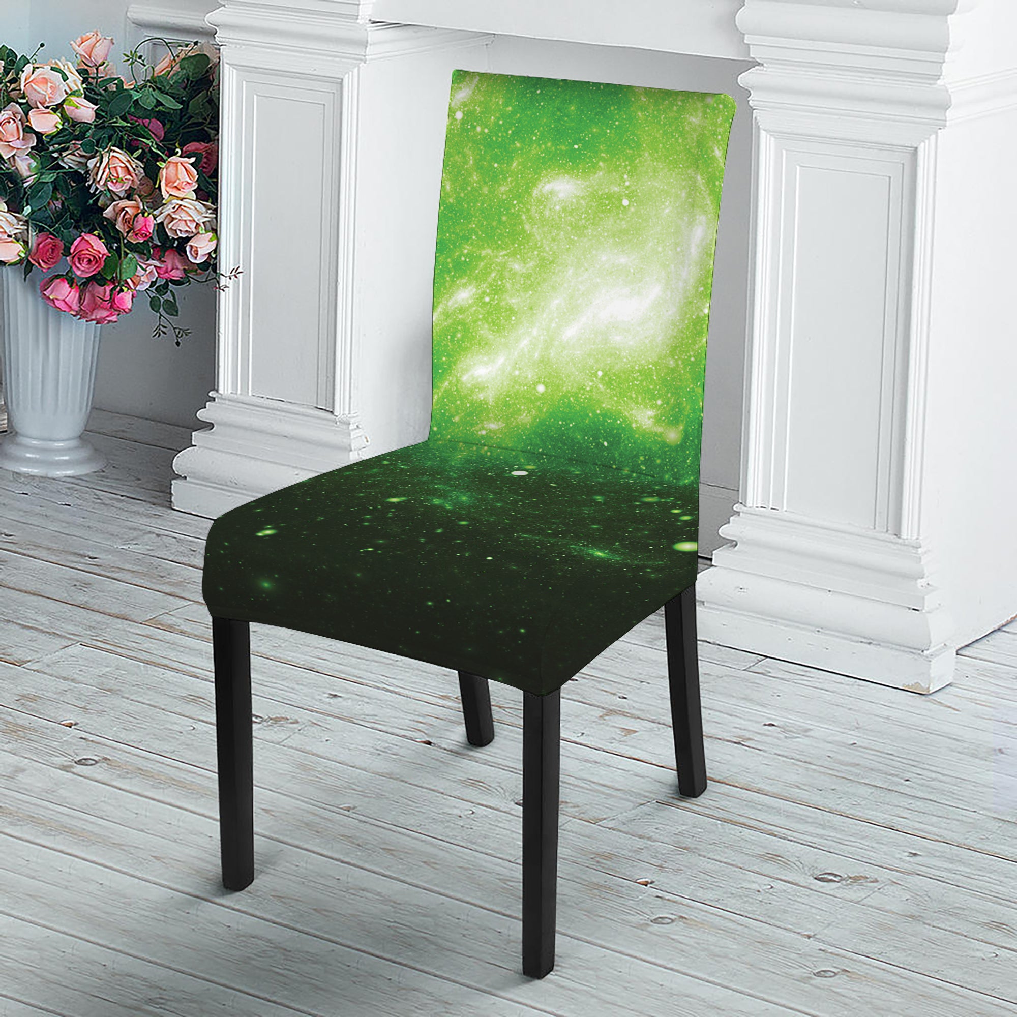 Green Sparkle Galaxy Print Dining Chair Slipcover