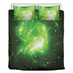 Green Sparkle Galaxy Print Duvet Cover Bedding Set