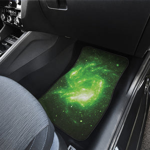 Green Sparkle Galaxy Print Front and Back Car Floor Mats