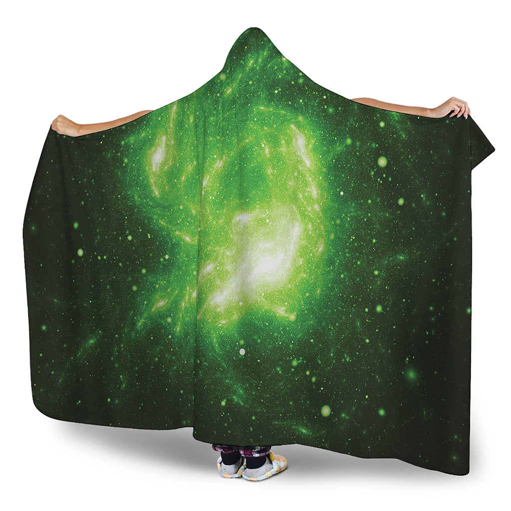 Green Sparkle Galaxy Print Hooded Blanket