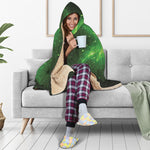 Green Sparkle Galaxy Print Hooded Blanket