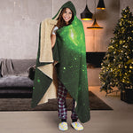 Green Sparkle Galaxy Print Hooded Blanket