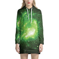 Green Sparkle Galaxy Print Pullover Hoodie Dress