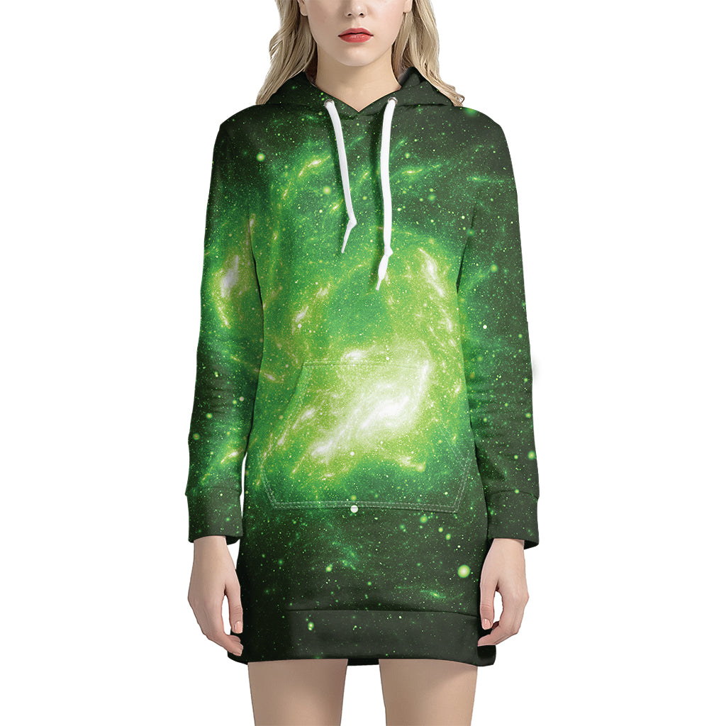 Green Sparkle Galaxy Print Hoodie Dress