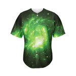 Green Sparkle Galaxy Print Men's Baseball Jersey