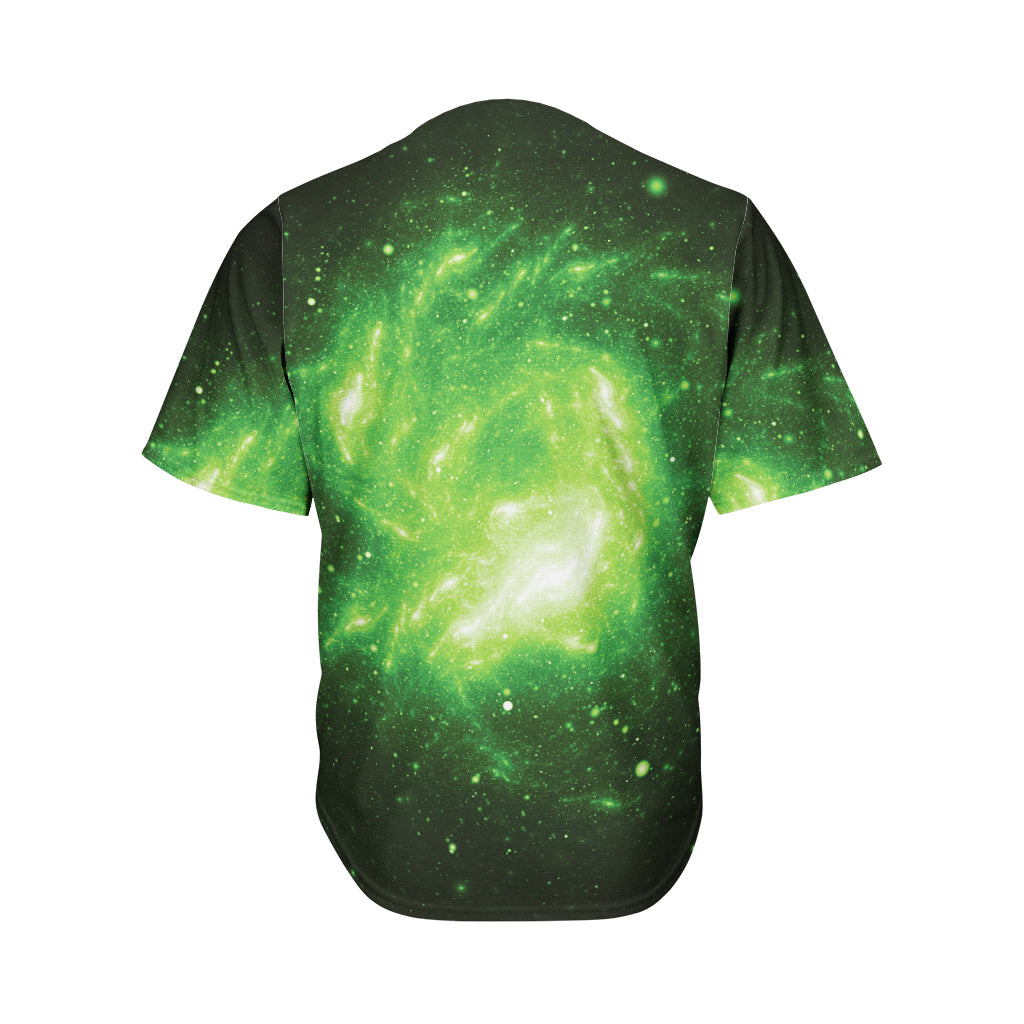 Green Sparkle Galaxy Print Men's Baseball Jersey