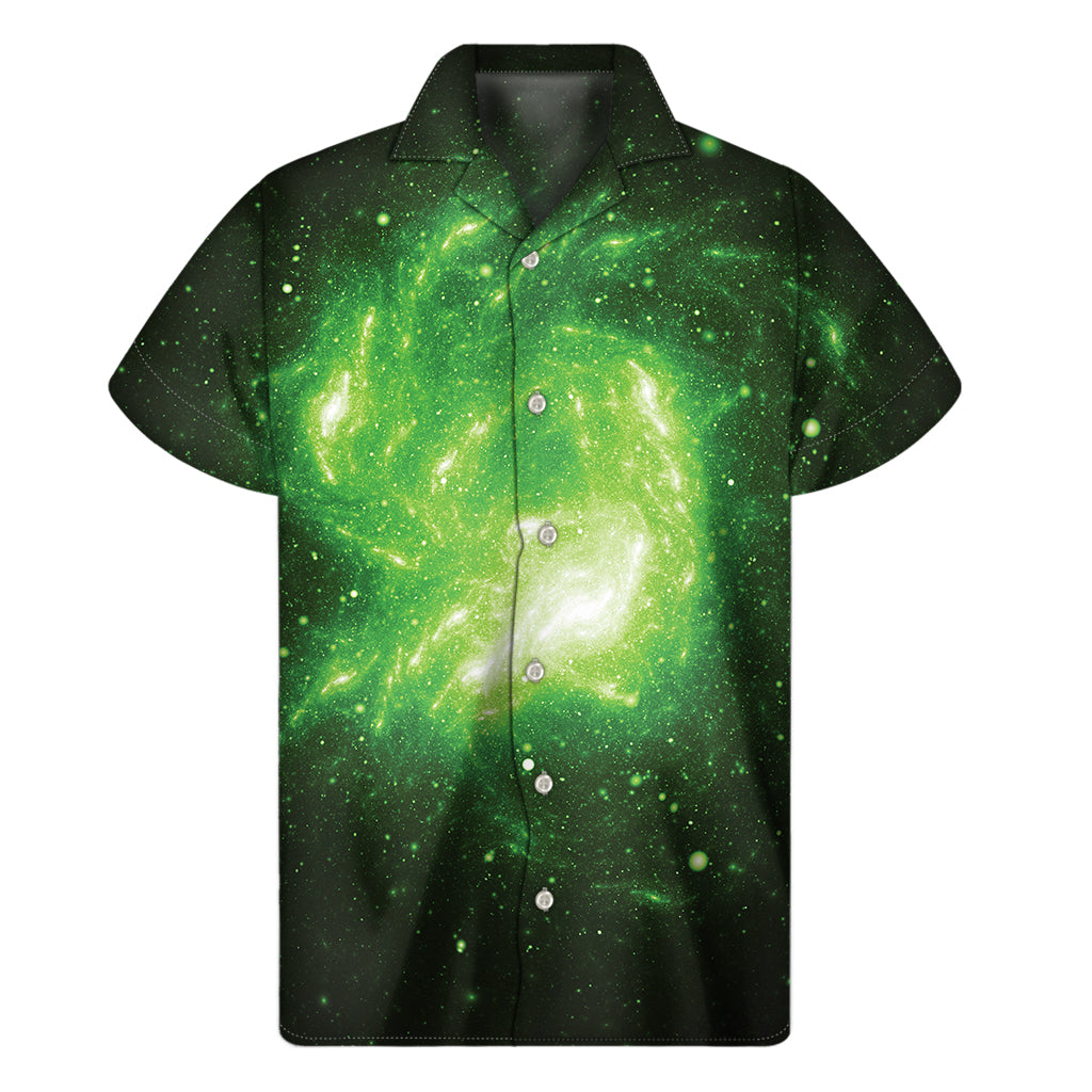 Green Sparkle Galaxy Print Men's Short Sleeve Shirt