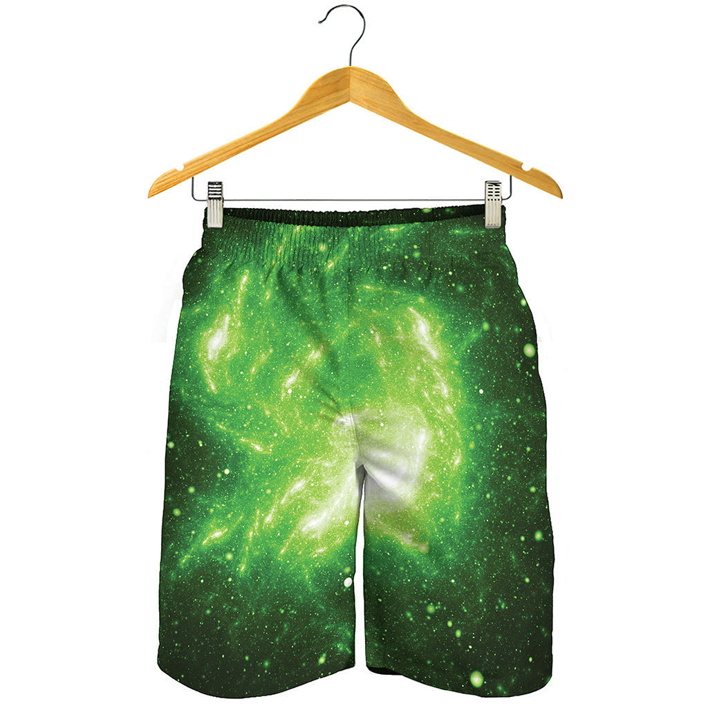Green Sparkle Galaxy Print Men's Shorts