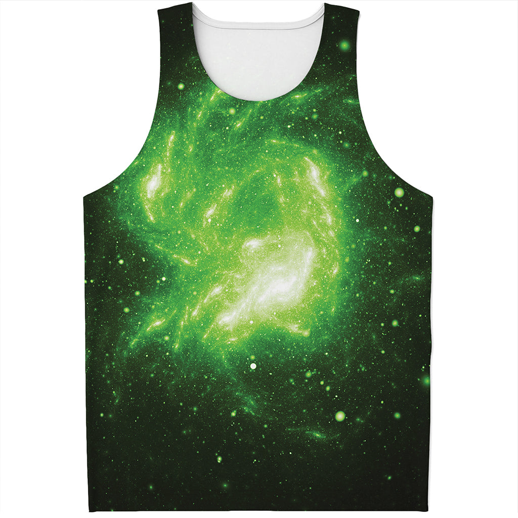 Green Sparkle Galaxy Print Men's Tank Top
