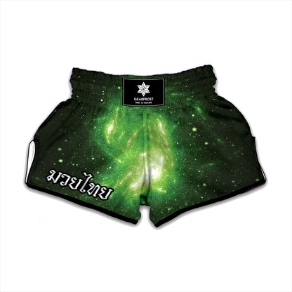 Green Sparkle Galaxy Print Muay Thai Boxing Shorts