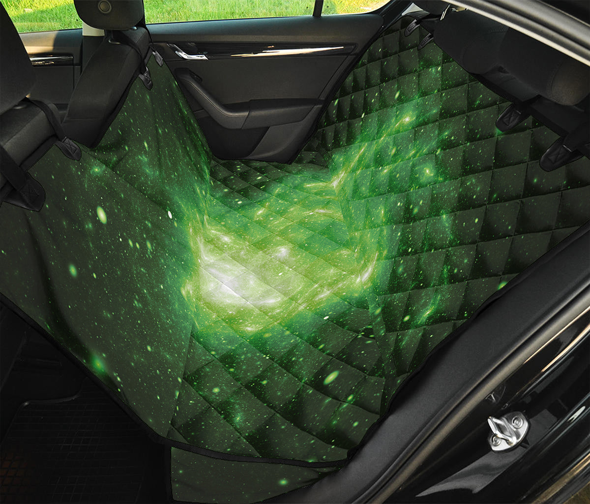 Green Sparkle Galaxy Print Pet Car Back Seat Cover