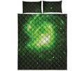Green Sparkle Galaxy Print Quilt Bed Set