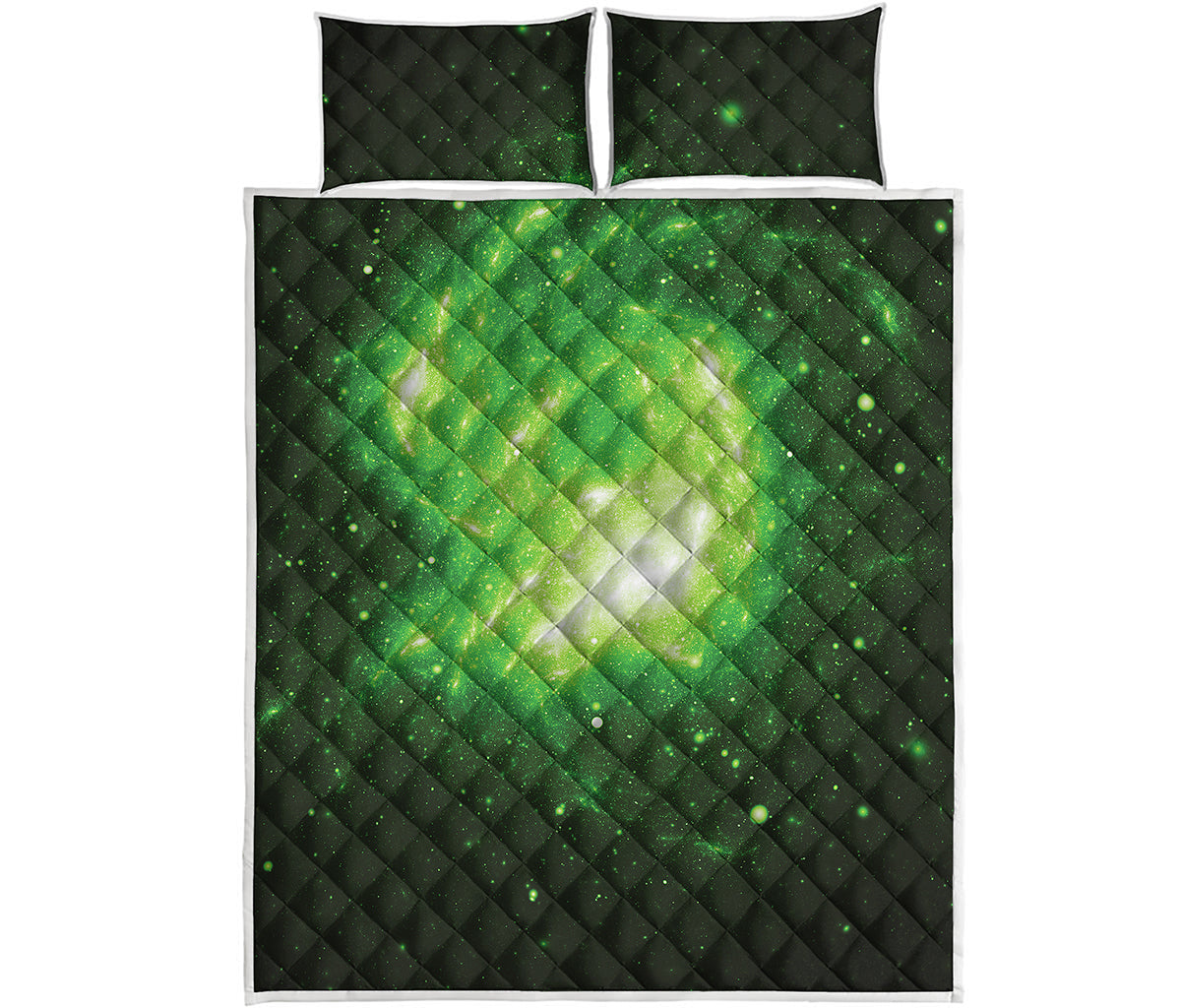 Green Sparkle Galaxy Print Quilt Bed Set