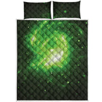 Green Sparkle Galaxy Print Quilt Bed Set