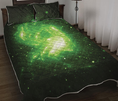 Green Sparkle Galaxy Print Quilt Bed Set