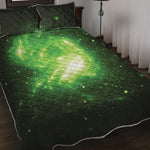 Green Sparkle Galaxy Print Quilt Bed Set