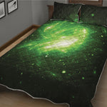 Green Sparkle Galaxy Print Quilt Bed Set