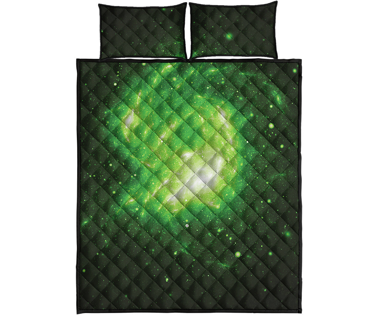Green Sparkle Galaxy Print Quilt Bed Set