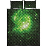 Green Sparkle Galaxy Print Quilt Bed Set