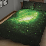 Green Sparkle Galaxy Print Quilt Bed Set