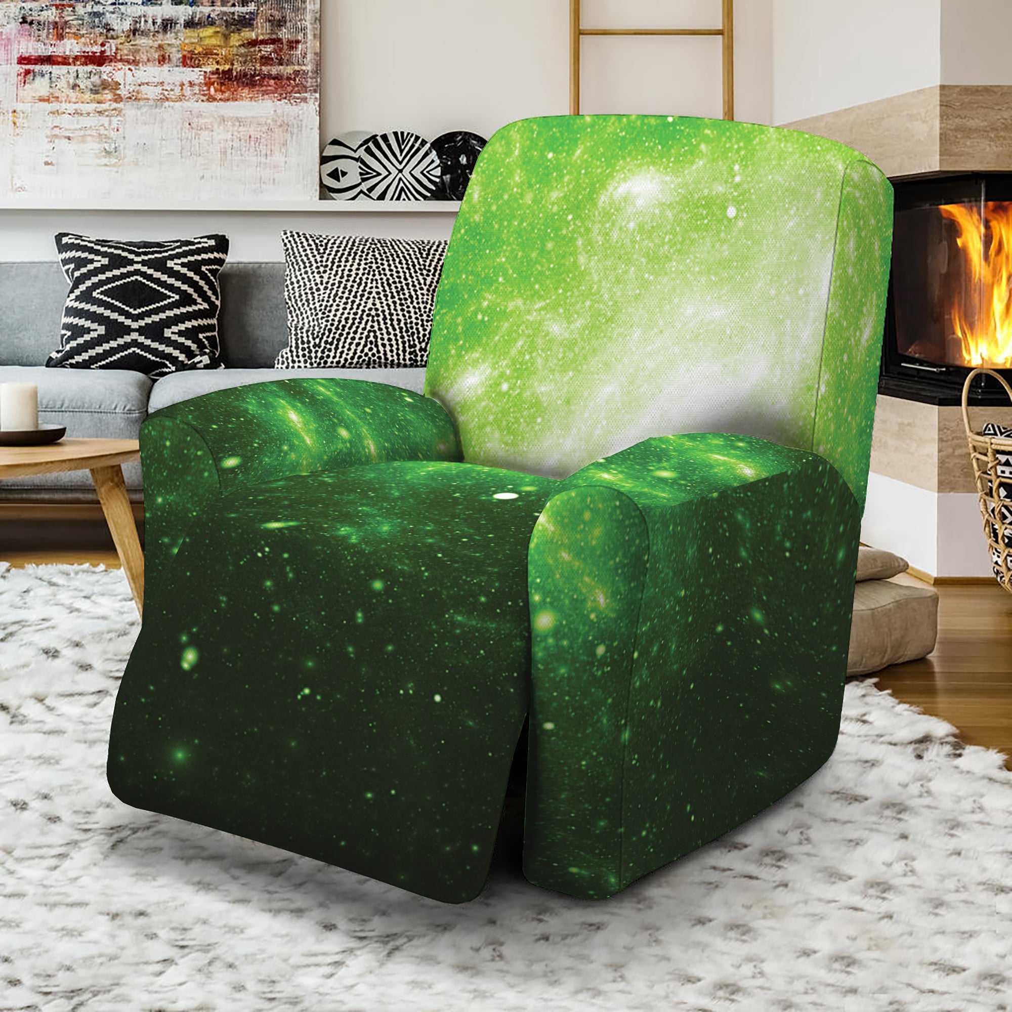 Green Sparkle Galaxy Print Recliner Slipcover