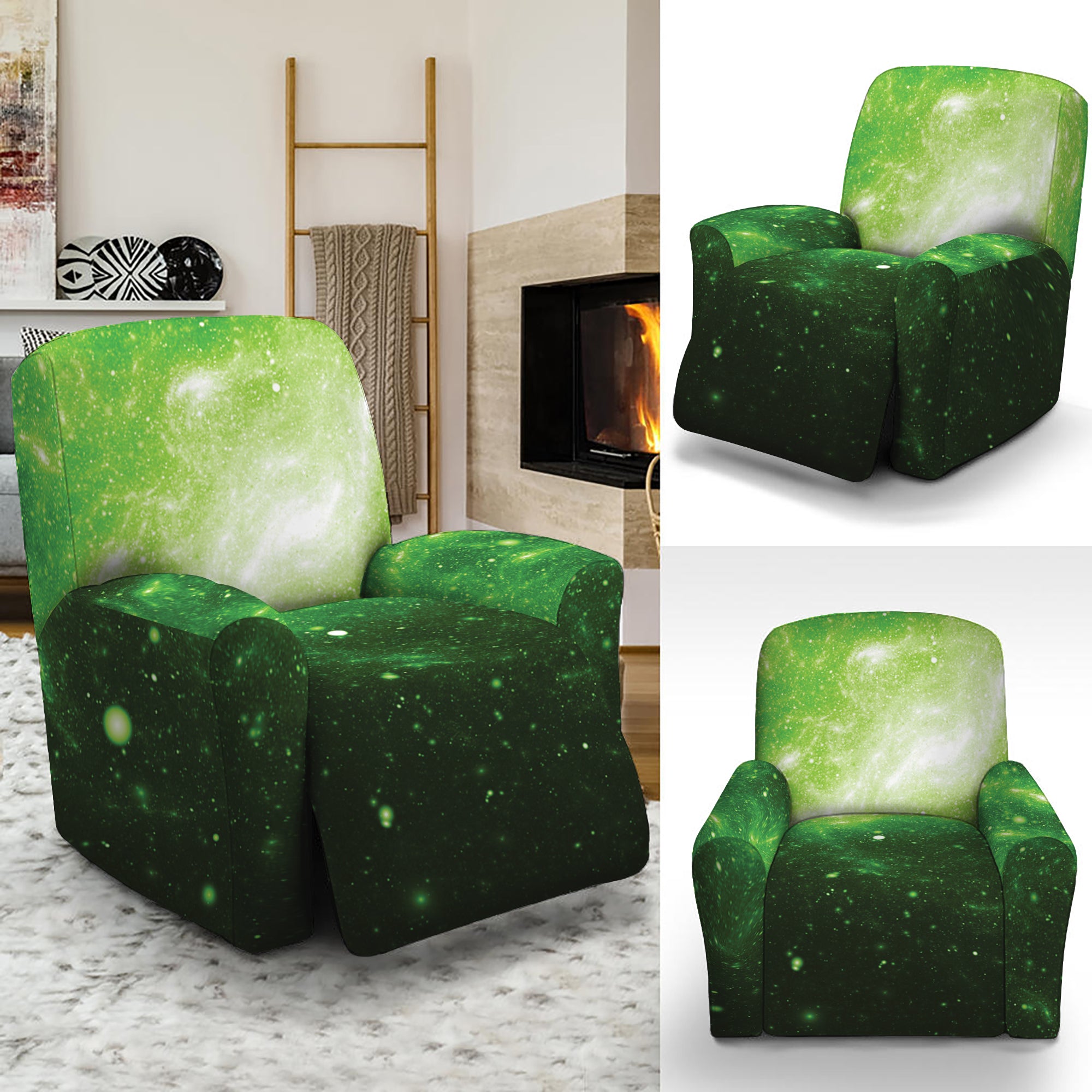 Green Sparkle Galaxy Print Recliner Slipcover