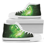 Green Sparkle Galaxy Print White High Top Shoes