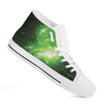 Green Sparkle Galaxy Print White High Top Shoes
