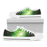 Green Sparkle Galaxy Print White Low Top Shoes