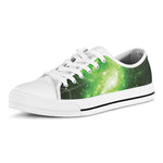 Green Sparkle Galaxy Print White Low Top Shoes