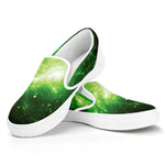 Green Sparkle Galaxy Print White Slip On Shoes