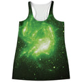 Green Sparkle Galaxy Print Women's Racerback Tank Top