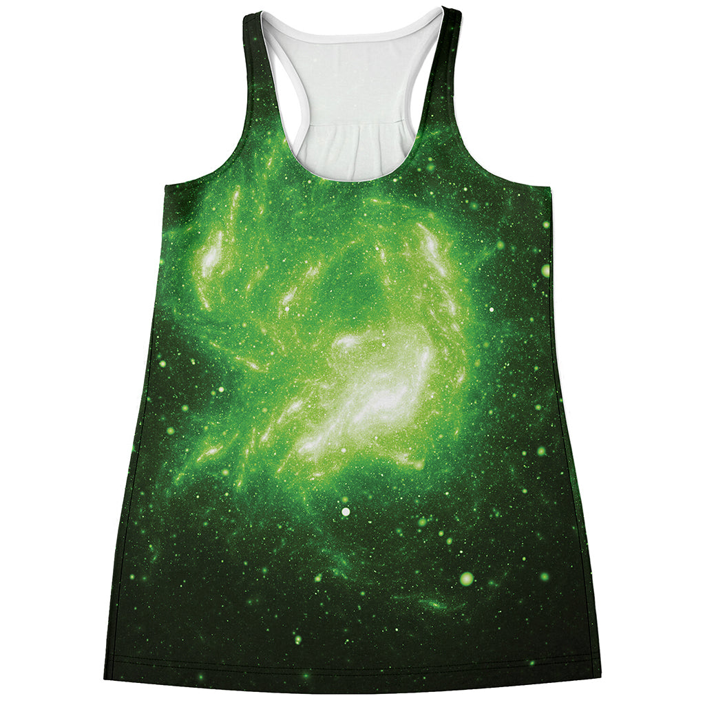 Green Sparkle Galaxy Print Women's Racerback Tank Top