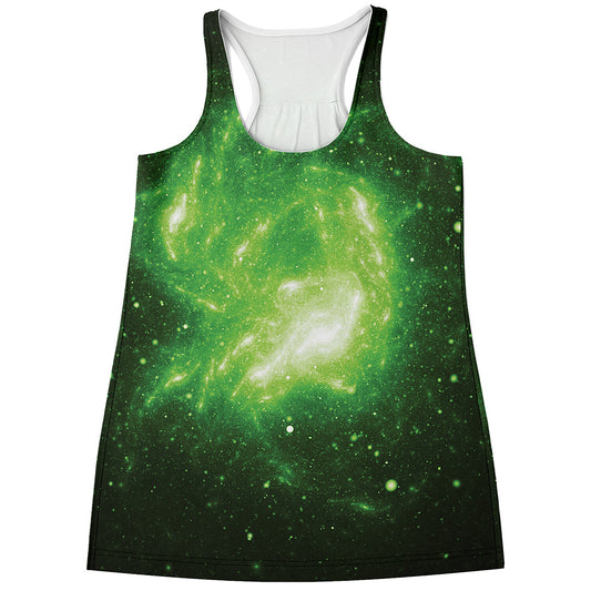 Green Sparkle Galaxy Print Women's Racerback Tank Top