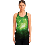 Green Sparkle Galaxy Print Women's Racerback Tank Top