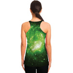 Green Sparkle Galaxy Print Women's Racerback Tank Top