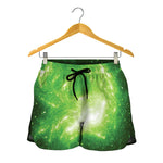 Green Sparkle Galaxy Print Women's Shorts